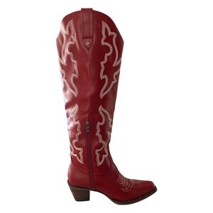 Red Embroidered Western Tall Knee Cowboy Boots Size 7 Cowgirl Festival